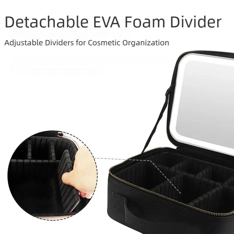 Travel Makeup Organizer with Mirror (3-Color Lighting)