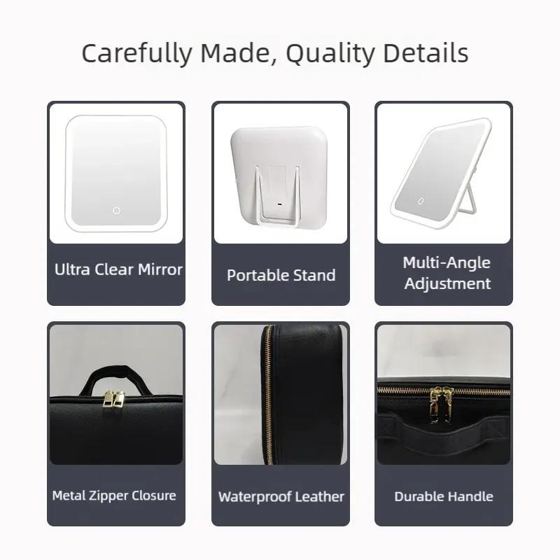 Travel Makeup Organizer with Mirror (3-Color Lighting)
